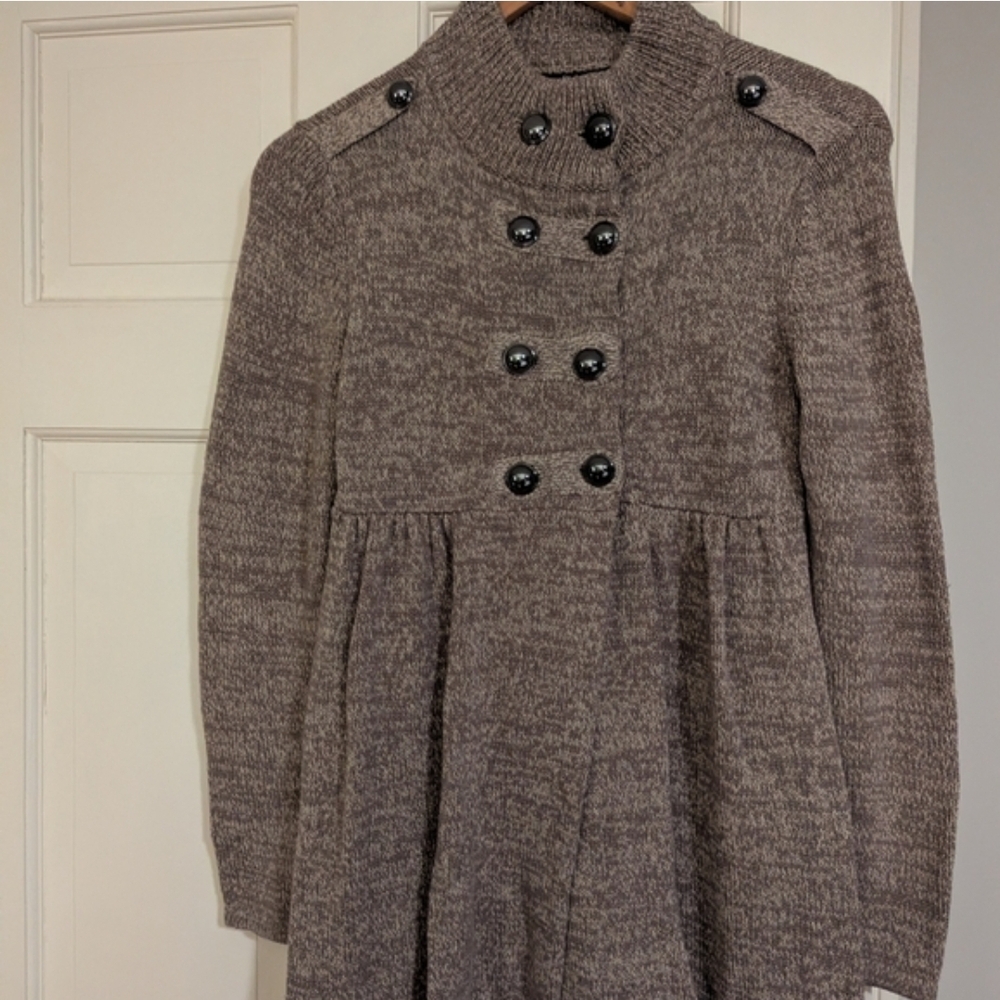 Style & Co. Marled Taupe Double-Breasted Knit Pea Coat